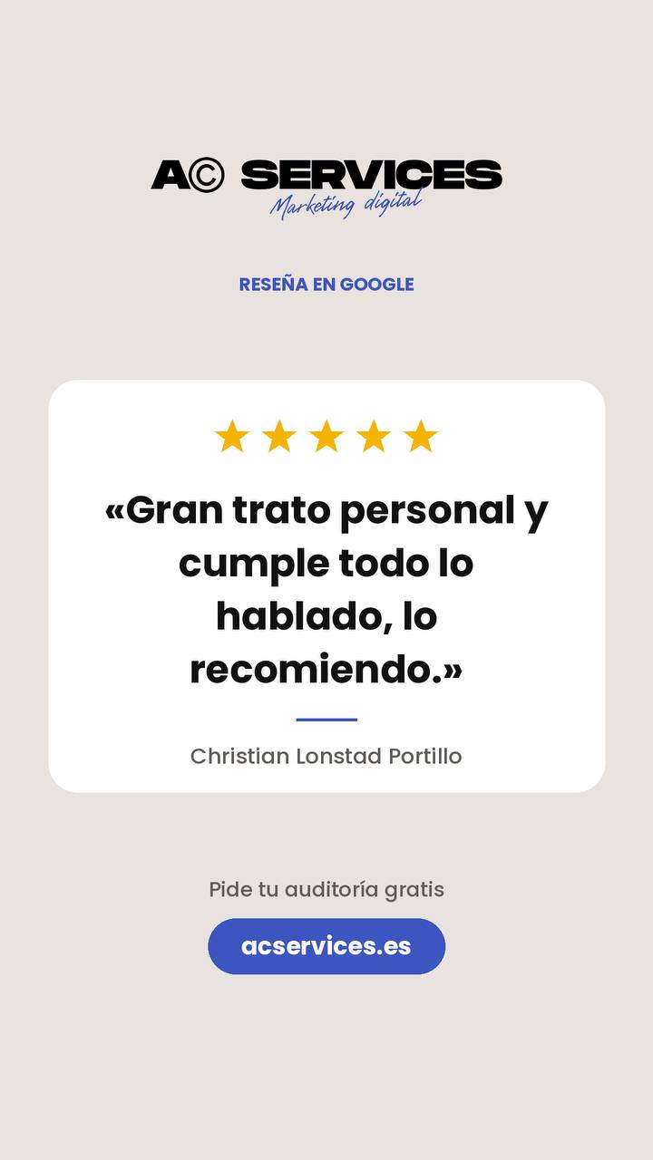 Reseña en Google de Christian Lonstad Portillo, cinco estrellas: «Gran trato personal y cumple todo lo hablado, lo recomiendo.»